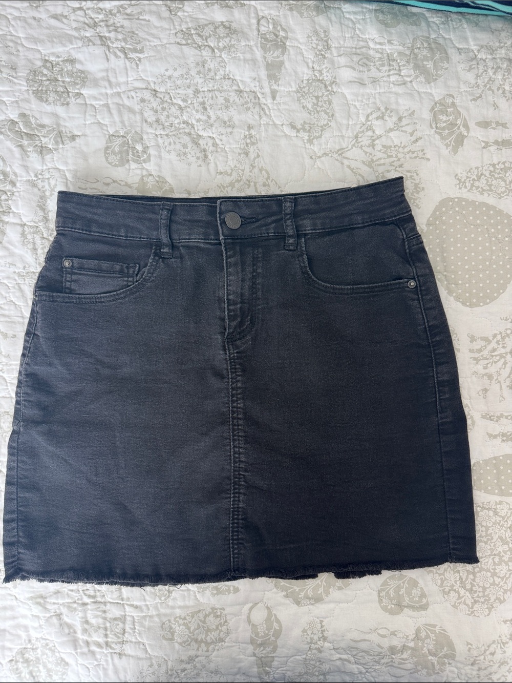 Garage Black Denim Mini Skirt with Raw Hem